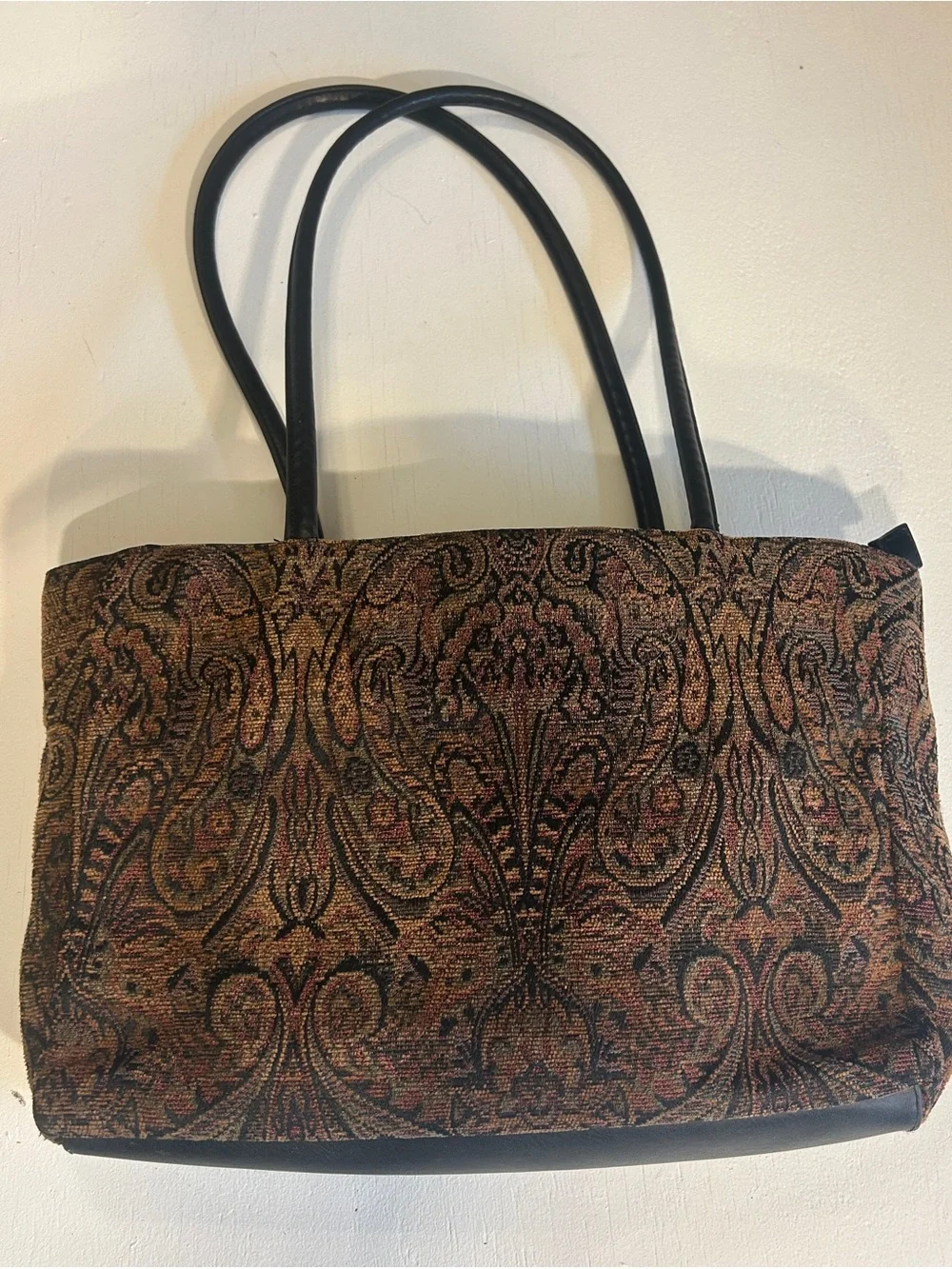Sonoma Paisley Tapestry Tote Bag Brown Black Large Shoulder Purse Boho Vintage